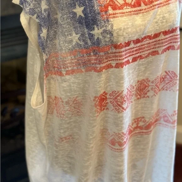 Kate & Sam Gauzy American Flag 4th of July Shirt 3X Sleeveless Peekaboo Back - Picture 2 of 7